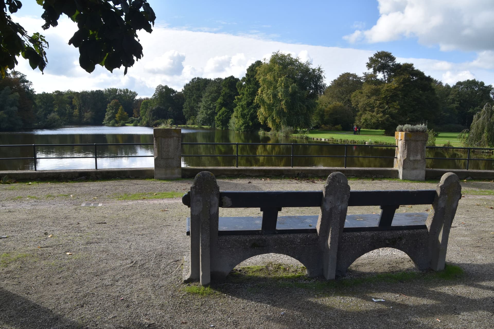 Foto van bankje met uitzicht op water in het Stadspark Groningen