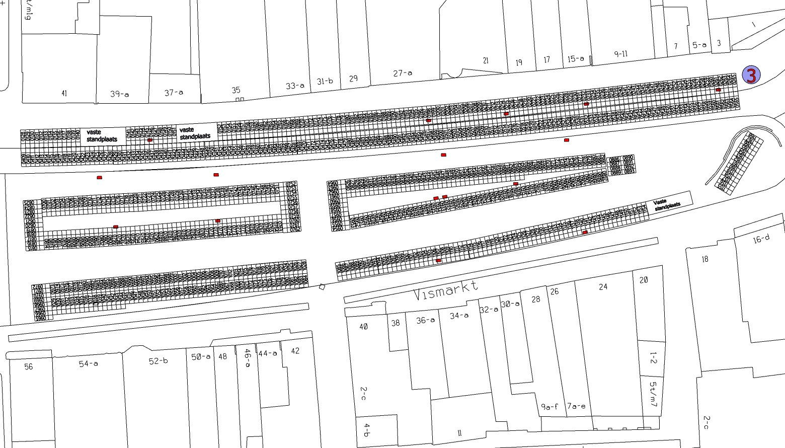 Vismarkt - tekening met grondnummers