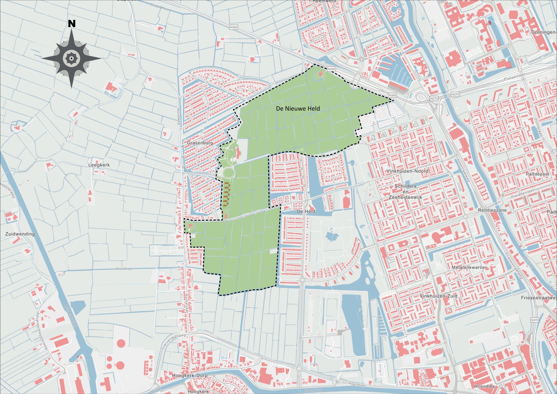 Een kaart met de omgeving van De Nieuwe Held