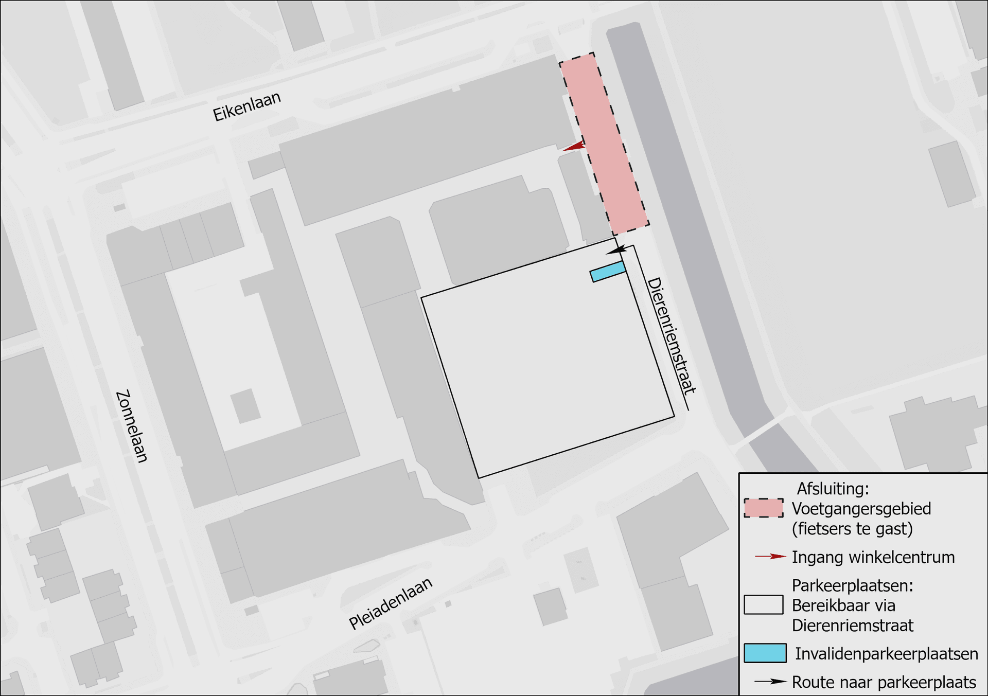 Dierenriemstraat afsluiting in kaart