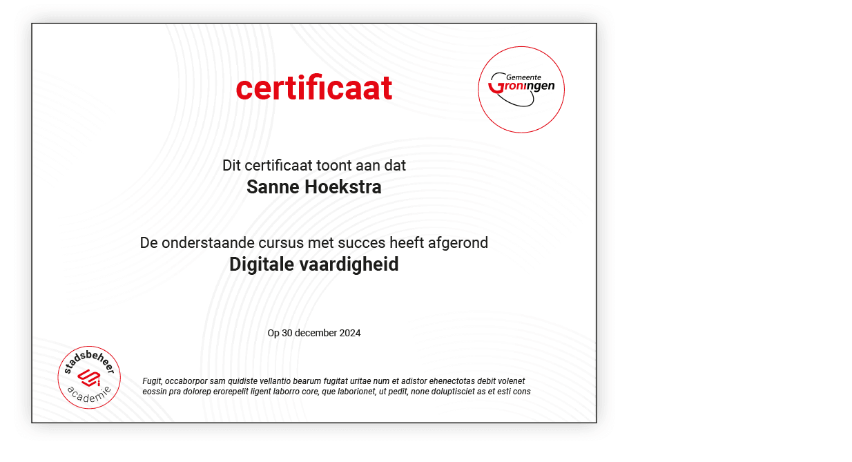 Voorbeeld intern certificaat