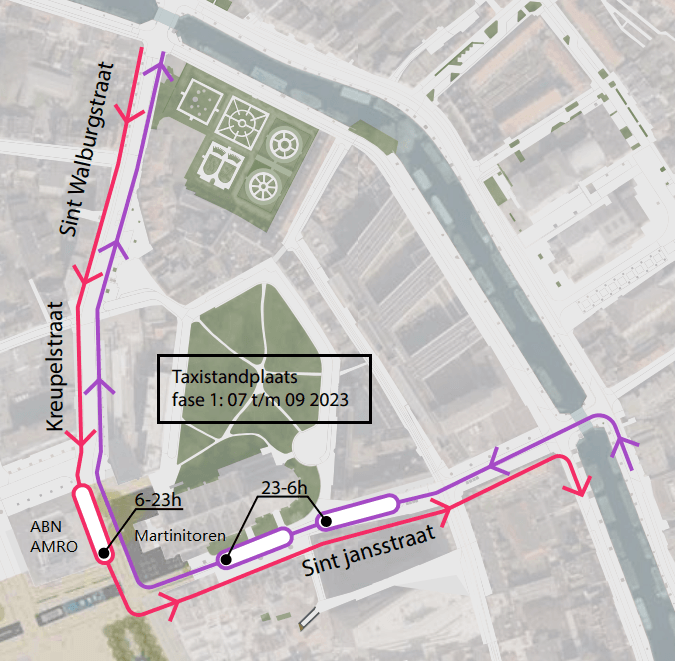 Kaart taxistandplaats Groningen van juli t/m september 2023