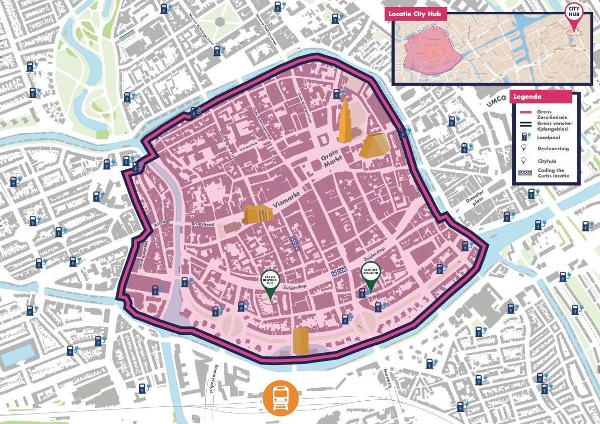 Kaart zero-emissiezone binnenstad Groningen