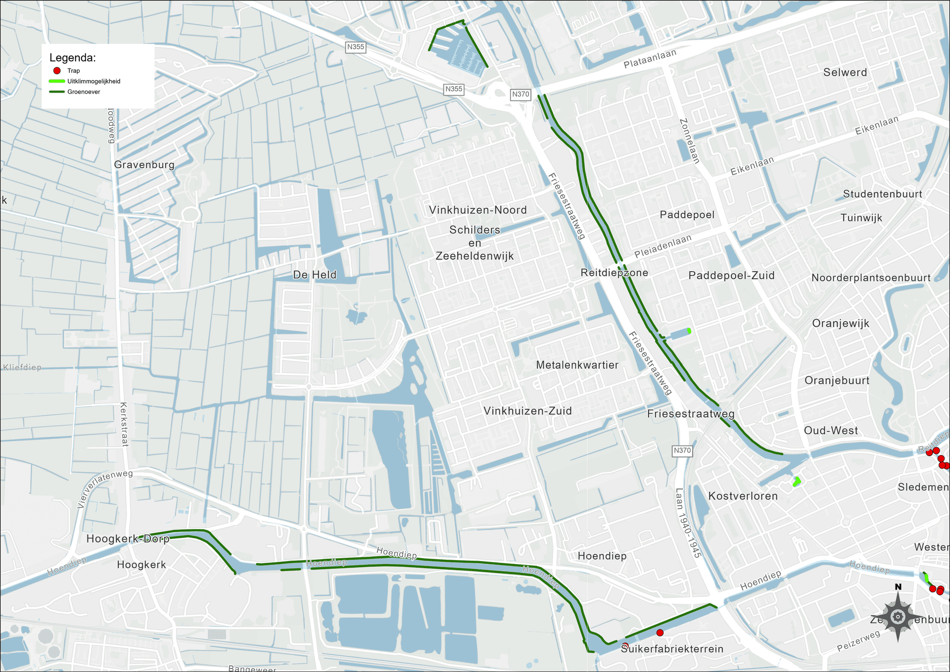 Uitklimplekken Hoendiep en Reitdiep