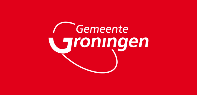 Logo gemeente Groningen wit op rood