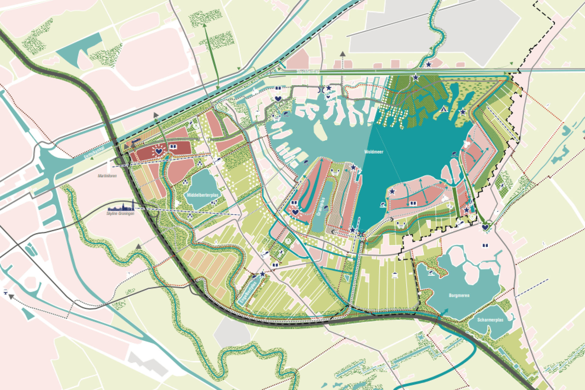 Wensbeeld plangebied Meerstad in 2050.